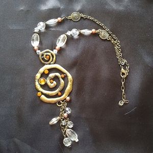 Greek inspired beaded necklace with swirl pendant